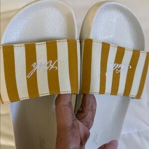 Kith Mustard and White Striped Slides